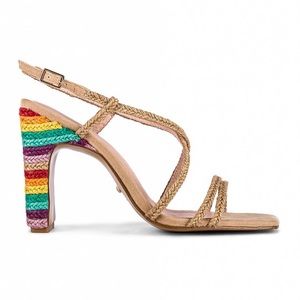 Jute Trim Multi Color Heeled Sandals